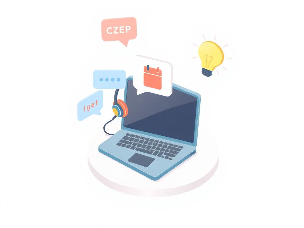 Illustration of a discovery call with calendar and chat bubbles