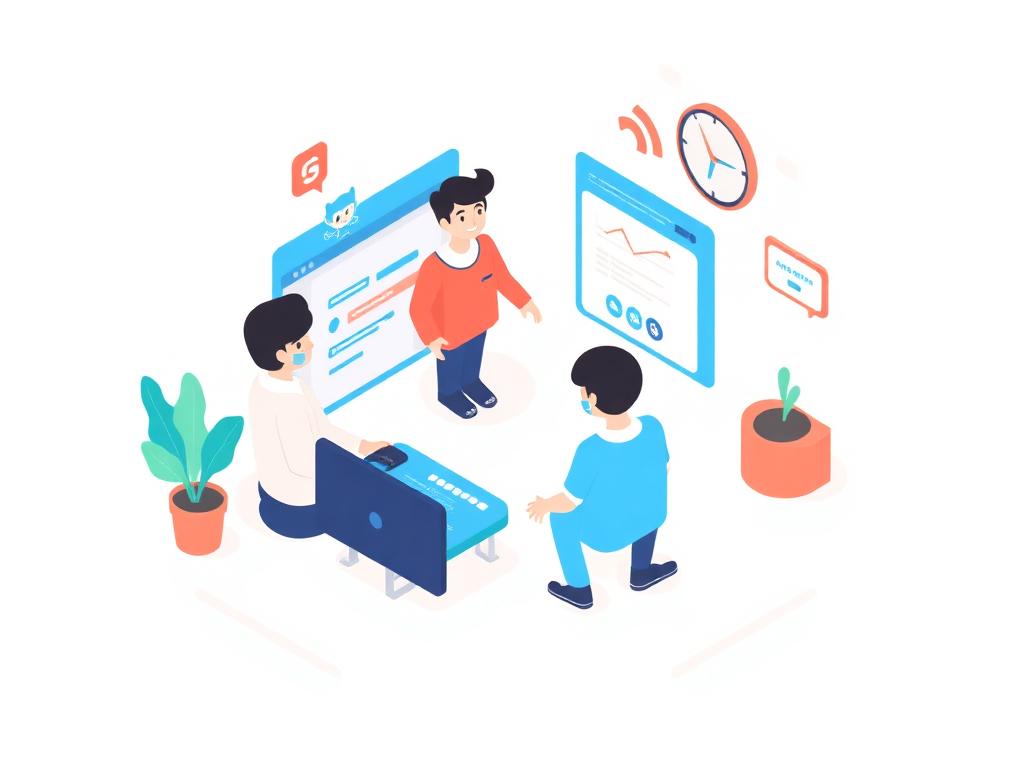 Illustration of a developer joining a team's Slack and GitHub