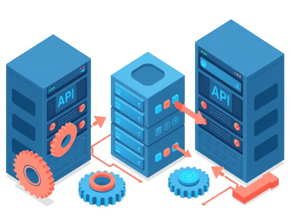 Isometric illustration of backend servers, APIs and databases