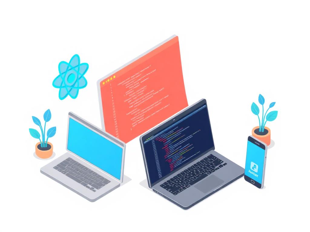 Isometric illustration of frontend development across devices