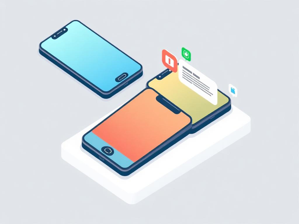 Isometric illustration of mobile app screens and notifications